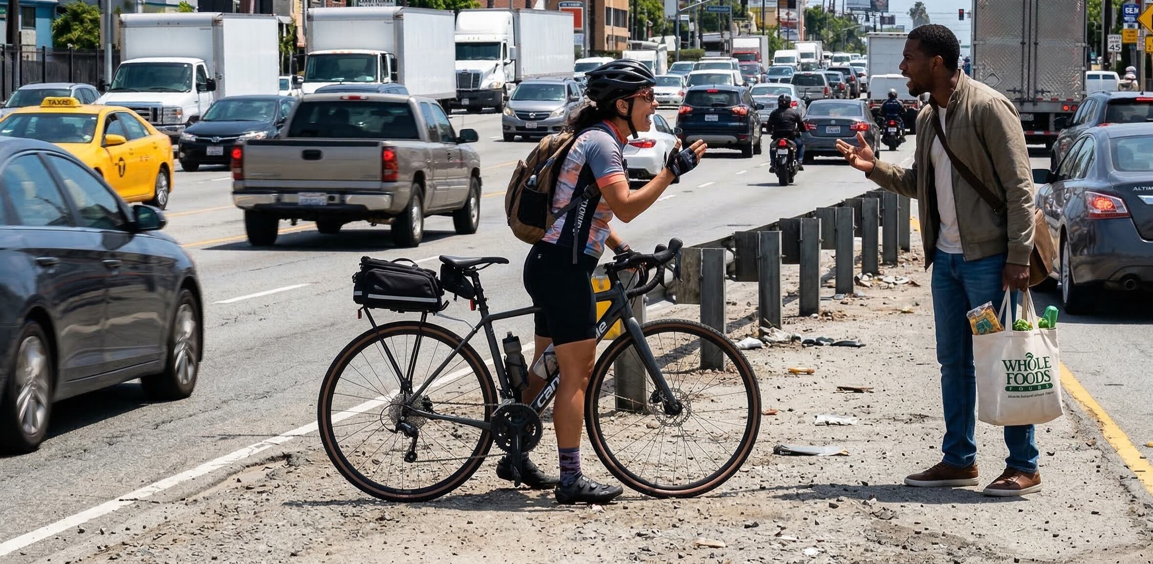 La falta de infraestructura para peatones y ciclistas en calles con alto flujo vehicular complica la movilidad y expone a los usuarios más vulnerables a situaciones de riesgo diario (Imagen Ilustrativa Infobae)