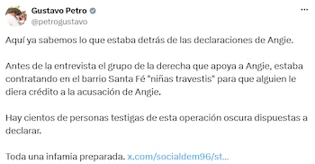 El presidente se refirió a la denuncia y aseguró que los presuntos ofrecimientos de dinero estarían relacionados con las declaraciones de Angie Rodríguez. - crédito @petrogustavo/X