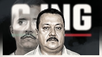 Ilustración de Antonio Oseguera Cervantes en primer plano, Nemesio Oseguera Cervantes difuminado detrás y las letras CJNG al fondo.