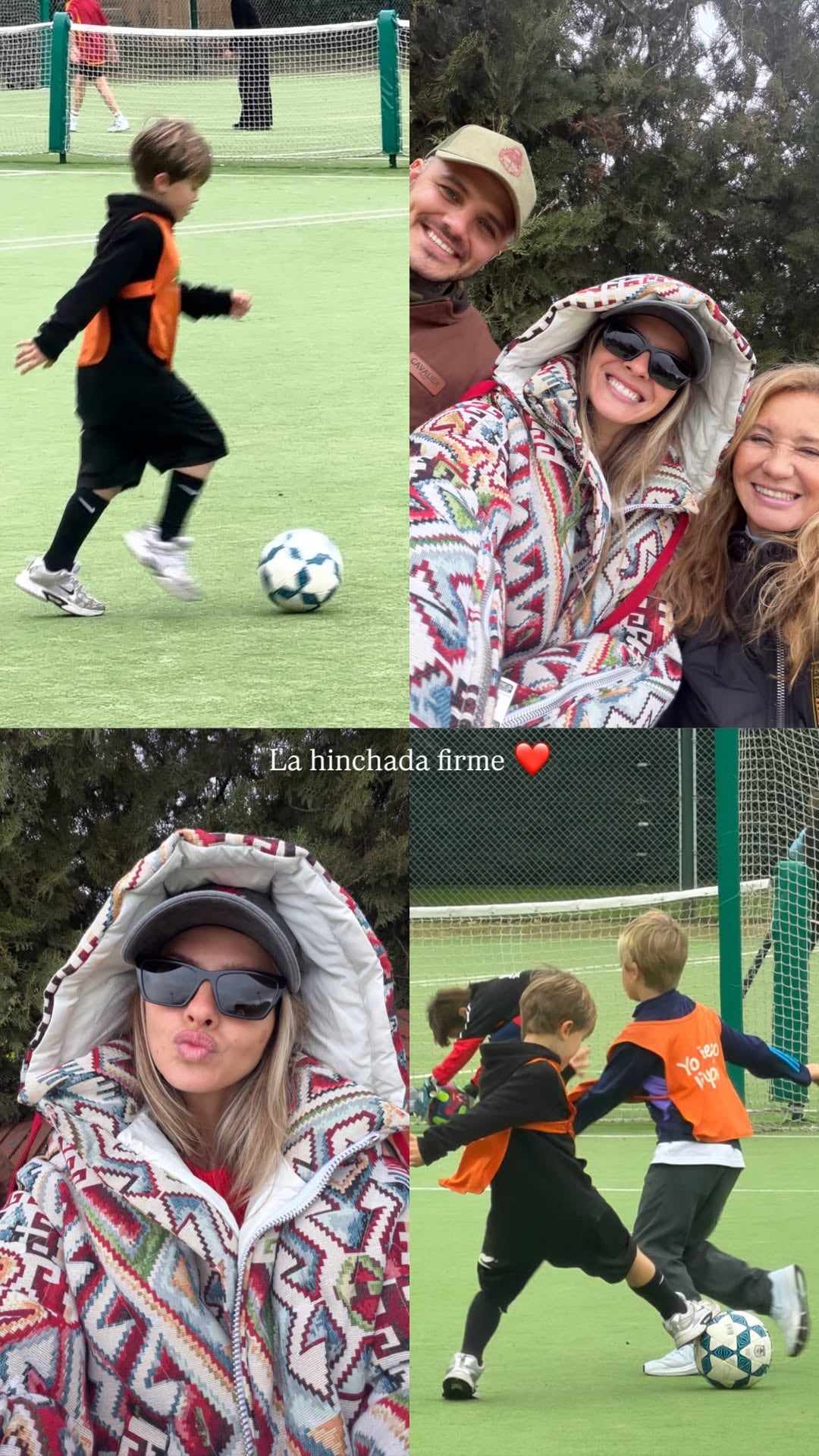 La China Suárez publicó en Instagram un collage familiar desde la cancha de fútbol de Amancio con Mauro Icardi y Marcela Riveiro