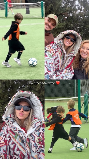 La China Suárez publicó en Instagram un collage familiar desde la cancha de fútbol de Amancio con Mauro Icardi y Marcela Riveiro
