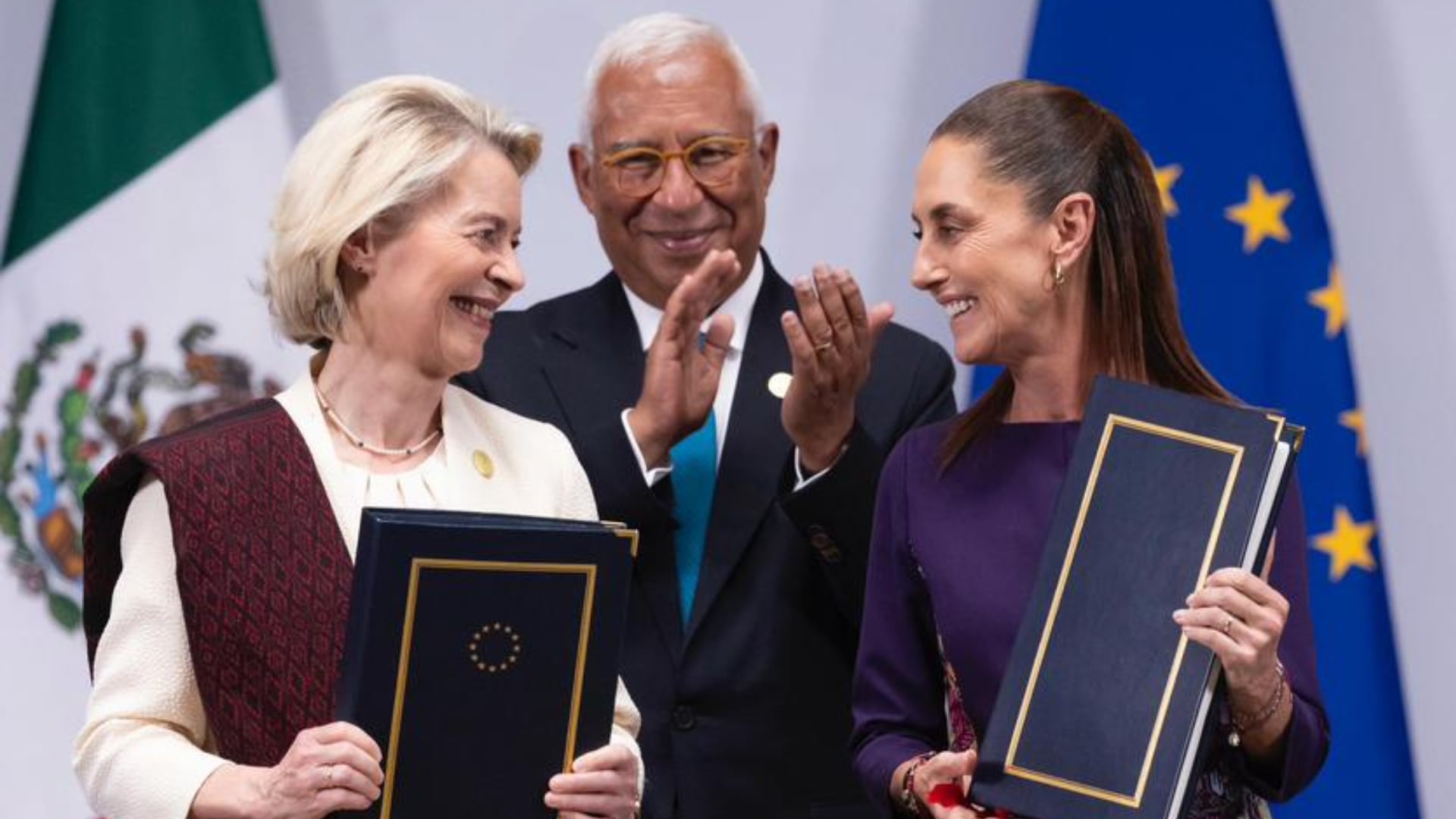 Claudia Sheinbaum firma Acuerdo Global Modernizado entre México y la Unión Europea. (Foto: Presidencia)