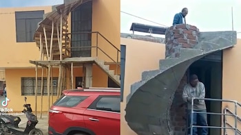 Hombre pone una escalera de