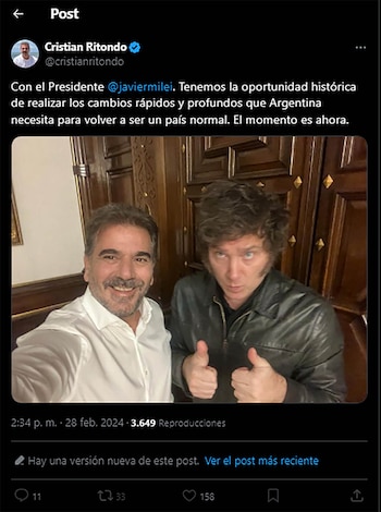 El tuit de Cristian Ritondo