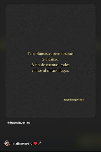 Lina Jiménez recuerda a Yeison con un mensaje a nueve meses de su muerte - crédito Lina Jiménez / Instagram