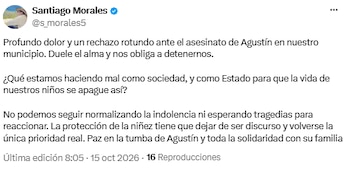 Concejal de El Carmen de Viboral pidió priorizar la protección de menores tras asesinato de Agustín Álzate - crédito @s_morales5/X