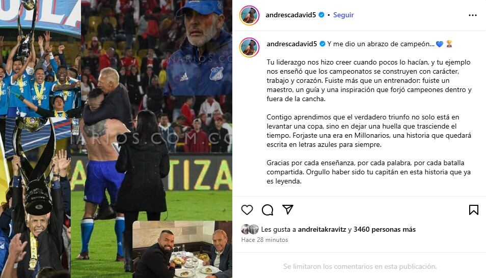 Jugadores de Millonarios que coincidieron con Russo lo recordaron tras su fallecimiento - crédito @andrescadavid5/Instagram