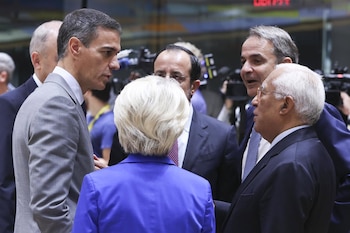 16/10/2026 El presidente del Gobierno, Pedro Sánchez, junto a la presidenta de la Comisión Europea, Ursula von der Leyen, el presidente del Consejo Europeo, António Costa, durante el Consejo Europeo
POLITICA
FRANCOIS LENOIR