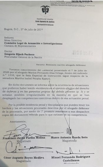 La magistrada Cristina Lombana, de la Corte Suprema de Justicia, afirmó que actuó “dentro del derecho” en el proceso contra la senadora Martha Peralta por el caso de la Unidad Nacional de Gestión del Riesgo de Desatres (Ungrd) y denunció un patrón interno en su contra - crédito Corte Suprema de Justicia