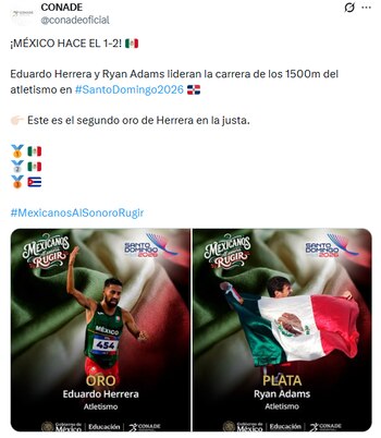 Con la restitución del oro, Herrera sumó su segunda medalla dorada en el certamen, con Ryan Adams Fernández conservando la plata y el cubano Hansel Abreu obteniendo el bronce. (X/ @conadeoficial)