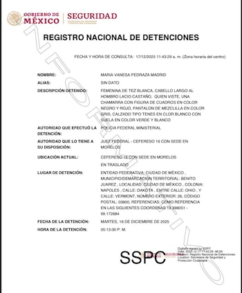 Pedraza Madrid fue detenida en