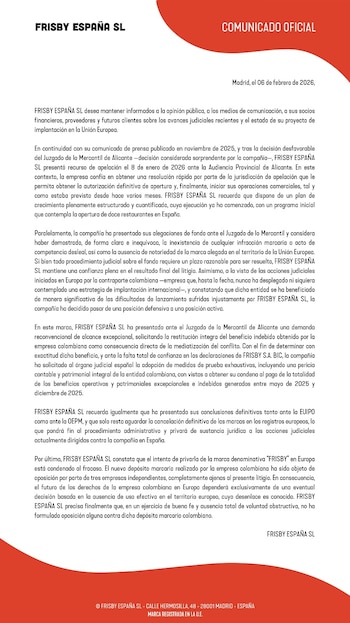 Frisby España anunció la presentación