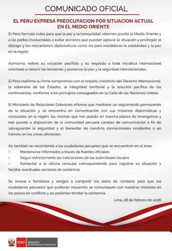 La Cancillería peruana expresó su