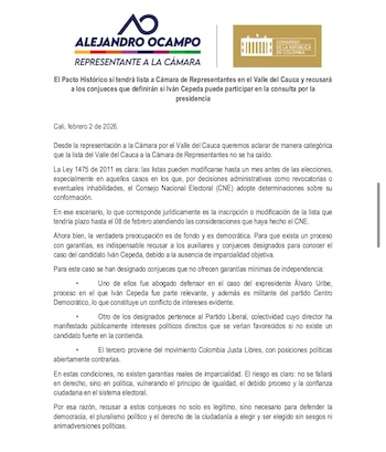 Comunicado de Alejandro Ocampo, representante