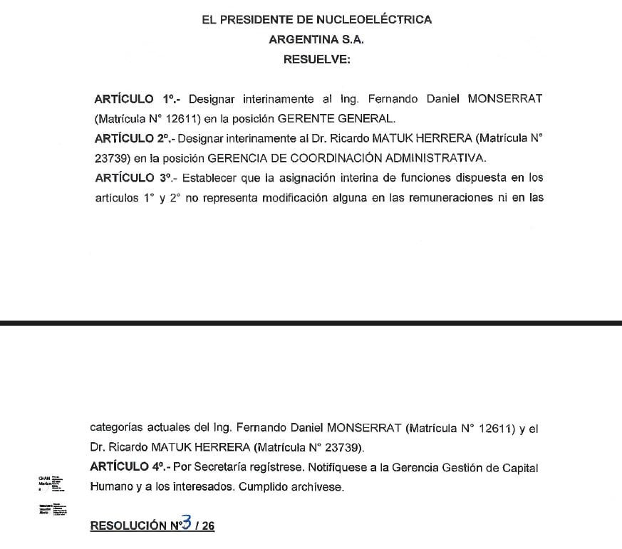 Resolución 3/2026 firmada por Demian Reidel