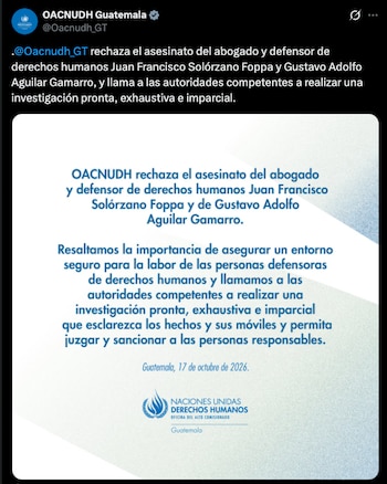 El abogado Juan Francisco Solórzano Foppa y Gustavo Adolfo Aguilar Gamarro murieron el sábado 17 de octubre tras un ataque armado en el Campo Marte.