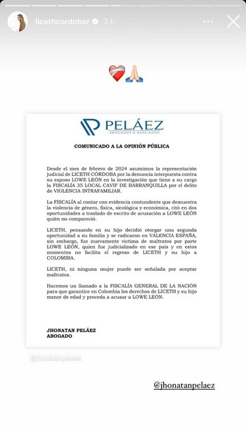 Liceth Córdoba, expareja de Lowe