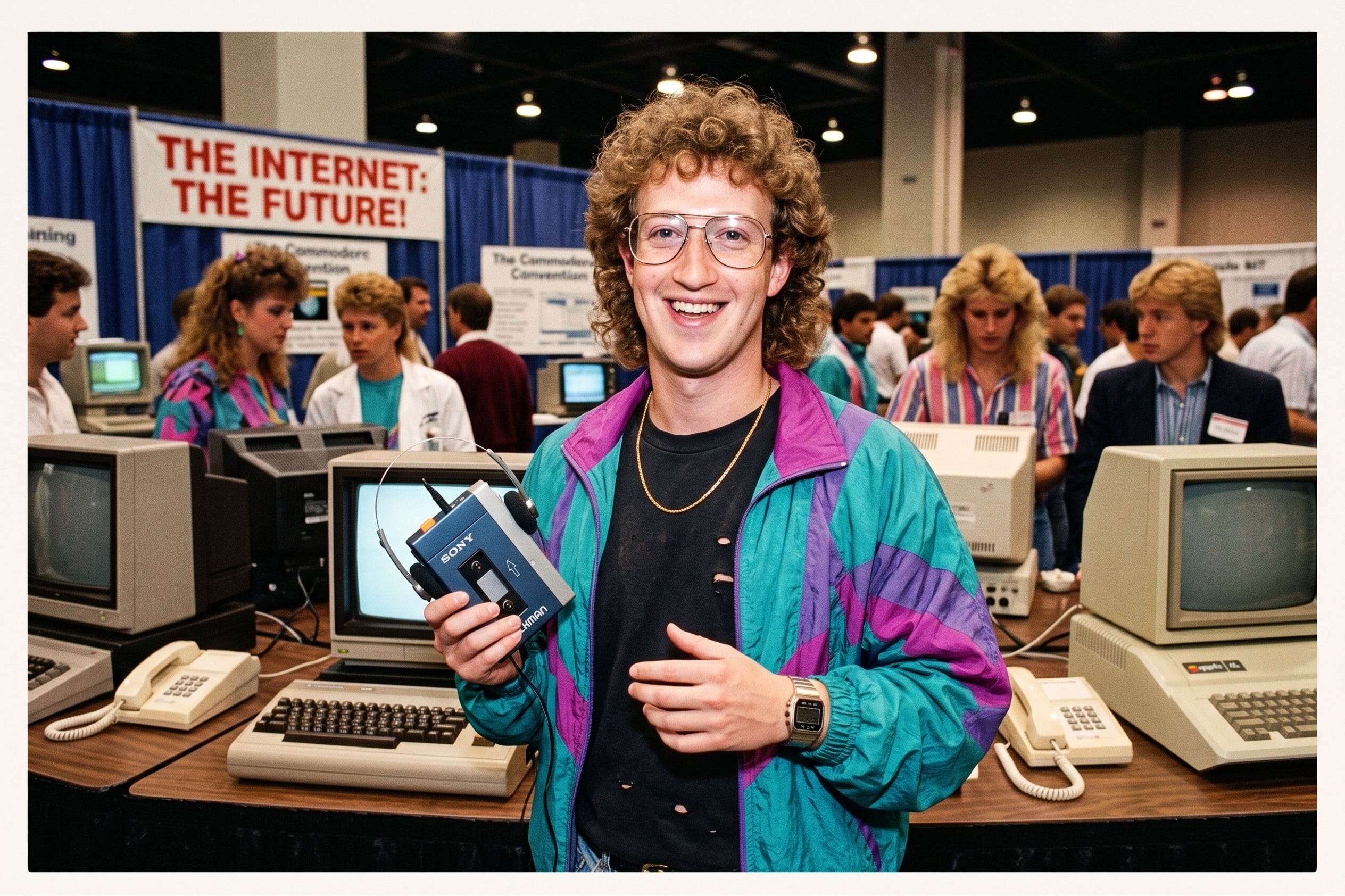 Mark Zuckerberg es recreado en una feria tecnológica de los 80s. (Foto: Gemini)
