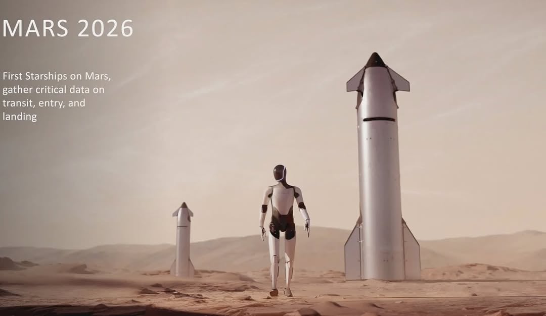 Robots que llegan a Marte en una Starship, una visión de Musk del futuro (SpaceX)