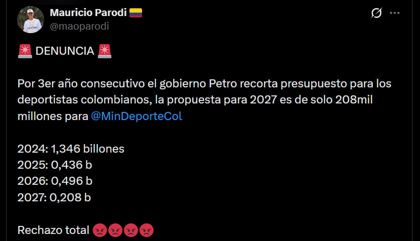 Nueva denuncia contra el Gobierno nacional sobre recorte al presupuesto para el deporte en 2027 - crédito @maoparodi/X