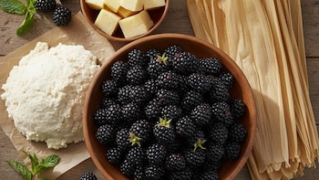 Ingredientes frescos: zarzamoras, queso manchego