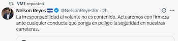 Pronunciamiento del Viceministro de Transporte en redes sociales, tras la circulación del video en redes sociales./ (Redes de Nelson Reyes)