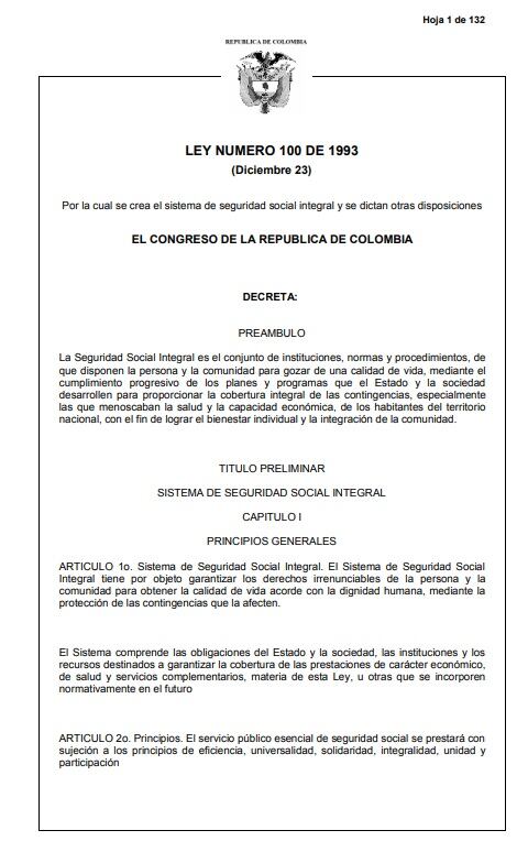 La Ley 100 estableció el Sistema de Seguridad Social de Colombia - crédito Presidencia de la República