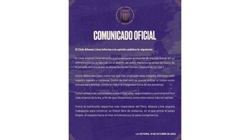 Comunicado de Alianza Lima.
