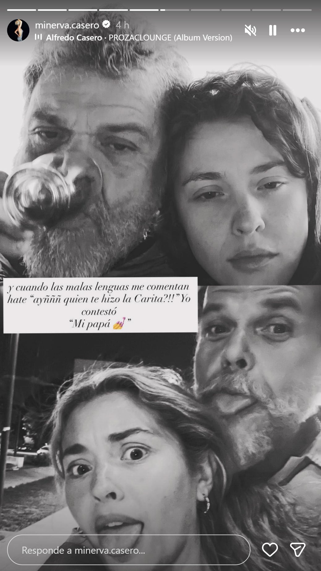 Alfredo Casero, padre de Minerva, brinda apoyo constante a su hija y celebra sus logros en el escenario y la música