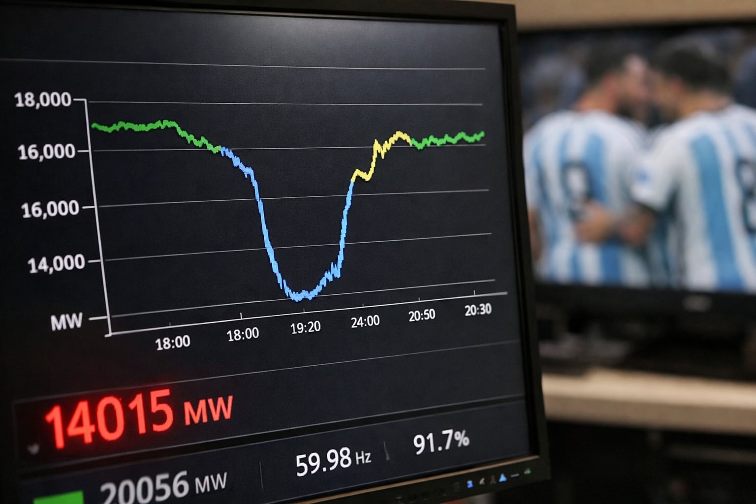 El consumo eléctrico bajó desde unos veinte mil megavatios al inicio de la mañana y se redujo de forma abrupta cuando comenzó el partido de la Selección Argentina (Imagen Ilustrativa Infobae)