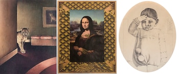 De izq. a der.: "La casa del tigre" (1976), "Iguanaconda con Leo" (1989) y sin título de la serie "De la burguesía" (1972)