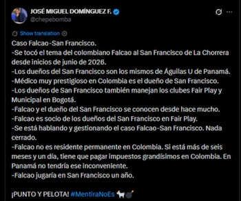 Radamel Falcao García podría seguir en actividad tras su paso por Millonarios con una propuesta para jugar en Panamá -crédito @chepebomba/X