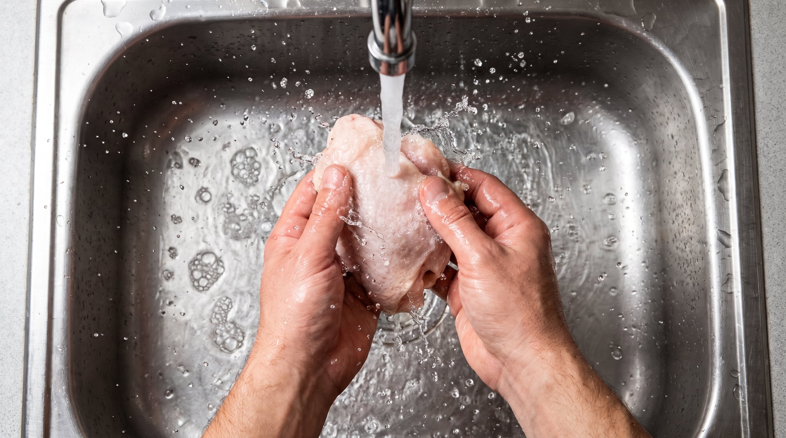 El lavado del pollo crudo dispersa bacterias hacia las superficies, los utensilios y los alimentos cercanos a la zona de preparación (Imagen Ilustrativa Infobae)