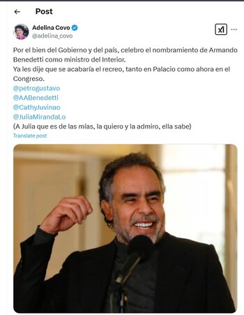 Adelina Covo felicitó a su