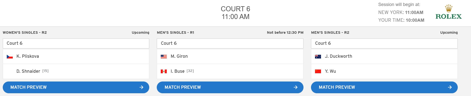Ignacio Buse y Marcos Giron se medirán en el segundo turno de la cancha 6 del US Open 2026 este miércoles 2 de septiembre. Crédito: US Open.