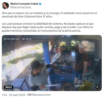 María Fernanda Cabal pidió investigar a quienes habrían ordenado el crimen de 'Jhon Calzones' - crédito @MariaFdaCabal/X