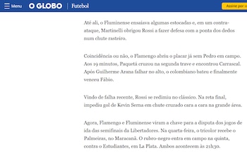 El reporte de O Globo sobre el momento actual de Jorge Carrascal con Flamengo - crédito O Globo
