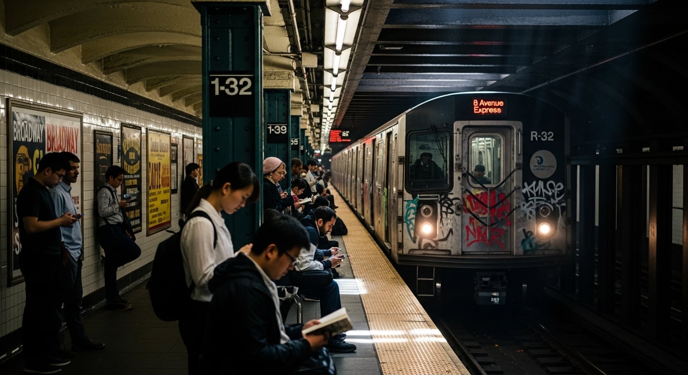 Pasajeros esperan la llegada de un tren en una estación subterránea del metro de Nueva York, reflejando la rutina diaria y el pulso vibrante de la ciudad. (Imagen Ilustrativa Infobae)