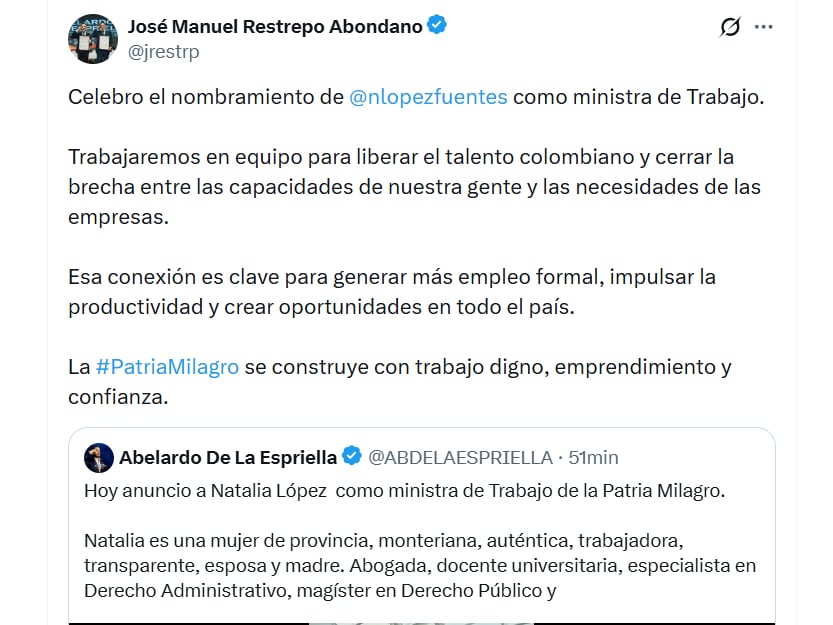 El vicepresidente electo se pronunció en su cuenta de X - crédito @jrestrp/X