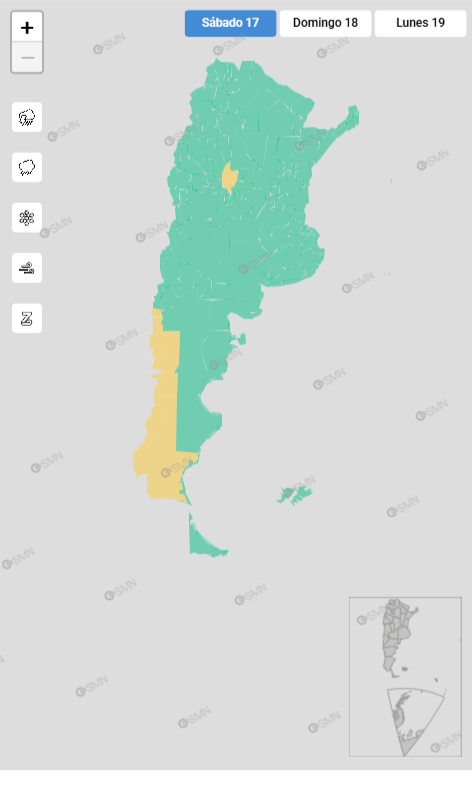 Solo en el sector cordillerano de la Patagonia preponderán las lluvias y tormentas (Servicio Meteorológico Nacional)