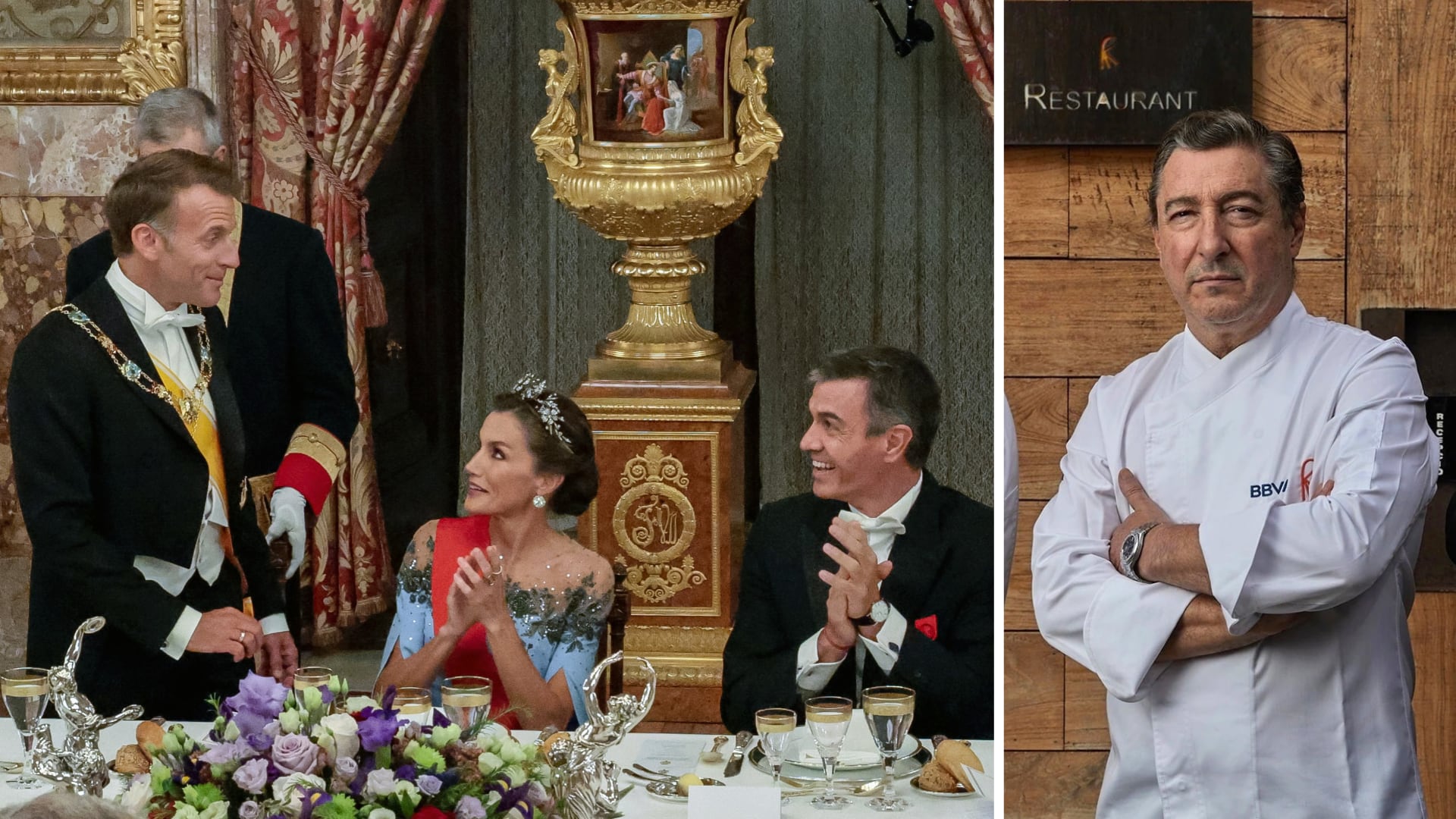 Joan Roca fue el encargado de diseñar el menú de la cena de gala que los Reyes ofrecieron a los Macron (Montaje Infobae)