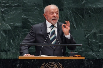 El presidente de Brasil, Luiz Inácio Lula da Silva, habla durante el Debate General del 81.º período de sesiones de la Asamblea General de las Naciones Unidas (ONU), en la sede de las Naciones Unidas en Nueva York, Nueva York, Estados Unidos, el 22 de septiembre de 2026. (Nueva York) EFE/OLGA FEDOROVA