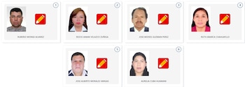 Una cuadrícula de seis fotos de retrato de candidatos con sus nombres abajo, cada una con un icono de lápiz a la derecha. Se aprecian hombres y mujeres