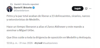 El congresista electo Daniel F. Briceño aseguró que la suspensión de órdenes de captura de criminales implica su liberación - crédito @Danielbricen/X