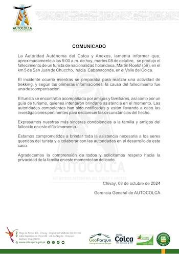 Comunicado de Autocolca.