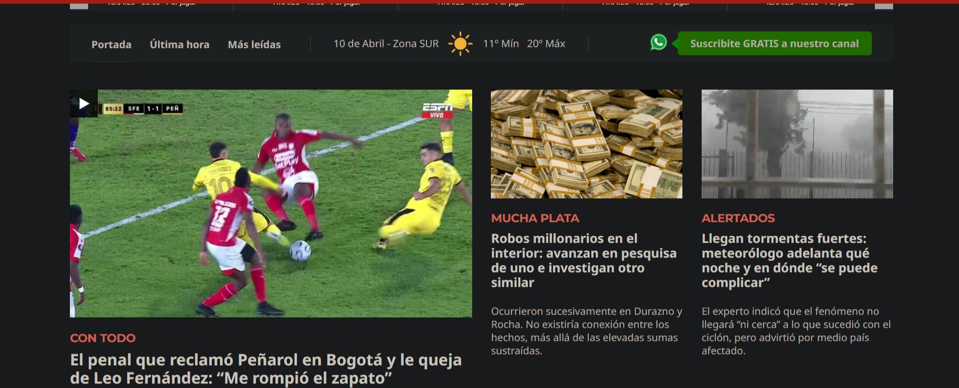 Una jugada que fue calificada como falta para tiro penal, fue el foco principal de otro de los diarios más destacados de Uruguay-crédito Montevideo Portal