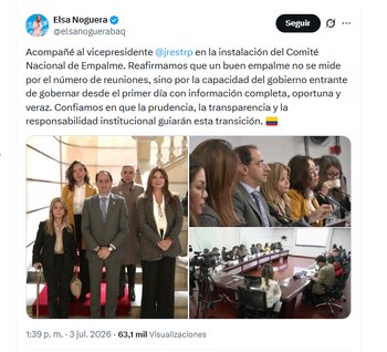 La exgobernadora del Atlántico Elsa Noguera acompañó la instalación del Comité Nacional de Empalme - crédito @elsanoguerabaq/X
