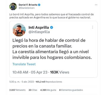 Polémica porque Inti Asprilla propuso