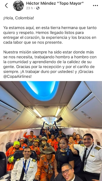 Los Topos Azteca llegaron a Cali tras el terremoto de magnitud 7.4 en Colombia de este 10 de agosto de 2026. (Facebook/ Héctor Méndez “Topo Mayor”)
