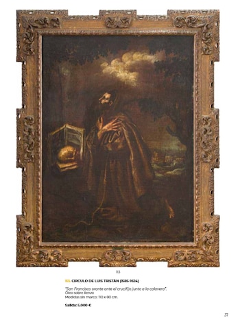 San Francisco orante ante el crucifijo junto a la calavera, óleo sobre lienzo perteneciente al círculo del pintor toledano Luis Tristán (Magna Art)